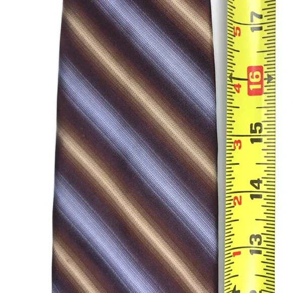 IKE BEHAR Men's 100% Silk Tie Hand Tailored Brown Purple Beige Striped Necktie - Picture 5 of 10